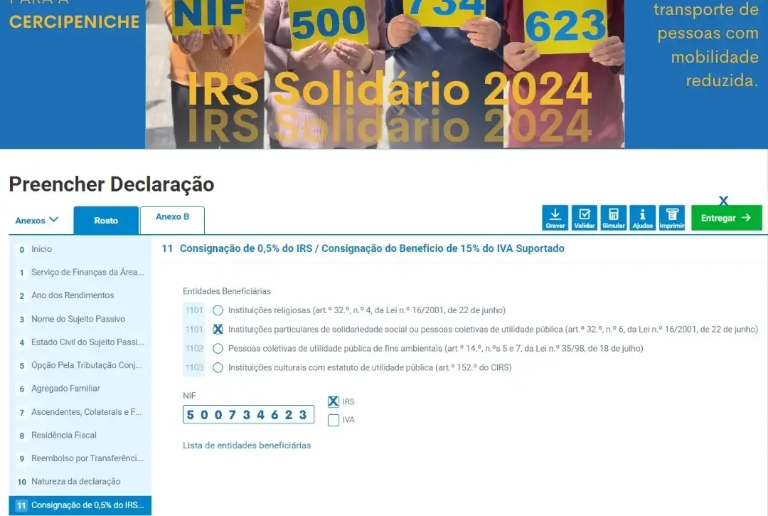 Imagem da consignação de IRS, da Campanha do IRS Solidário de 2024, da Cercipeniche