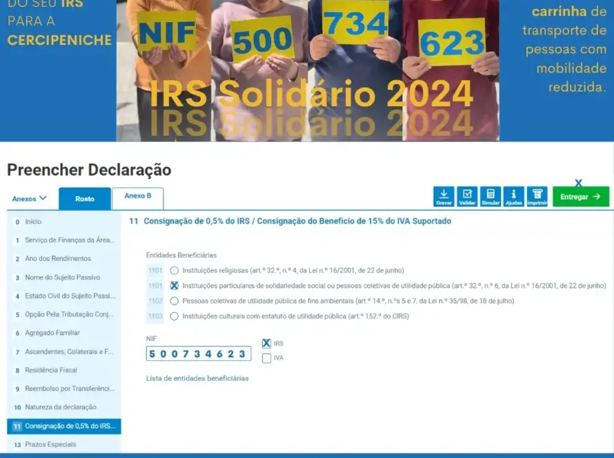 Imagem da consignação de IRS, da Campanha do IRS Solidário de 2024, da Cercipeniche