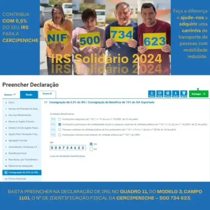 Imagem da consignação de IRS, da Campanha do IRS Solidário de 2024, da Cercipeniche